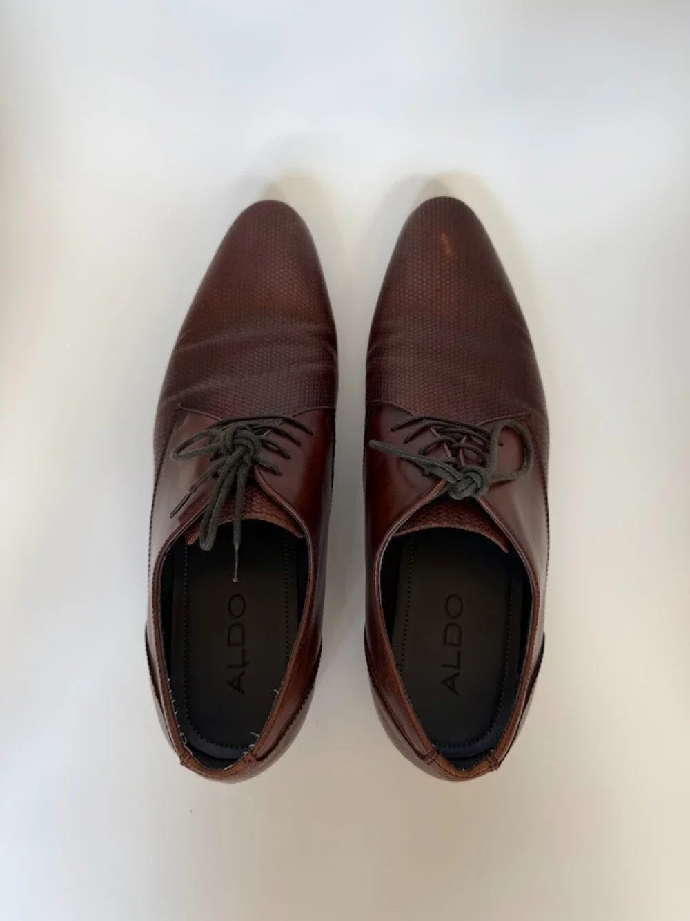 Aldo Men's Brown Leather Derby Shoes Embossed Woven Texture Lace Up Size 10